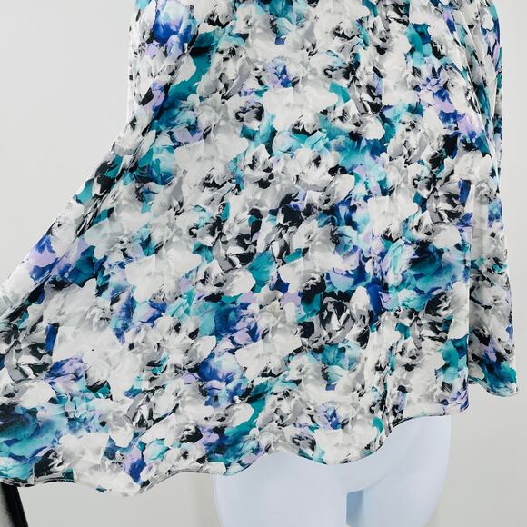 Sam Edelman Blue White Chiffon 3/4 Sleeve Oversized Slinky Swing Blouse Top XS - Picture 4 of 13